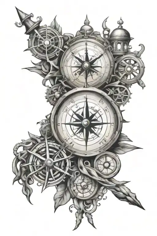steam punk nautical compass suicide survivor tattoo design idea