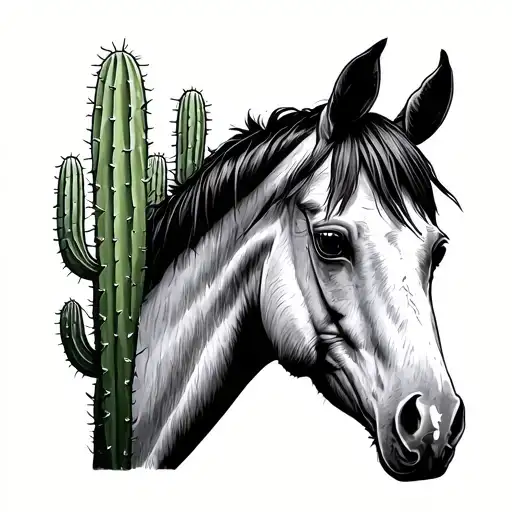 horse and cacti drawn in a single line tattoo tattoo design idea
