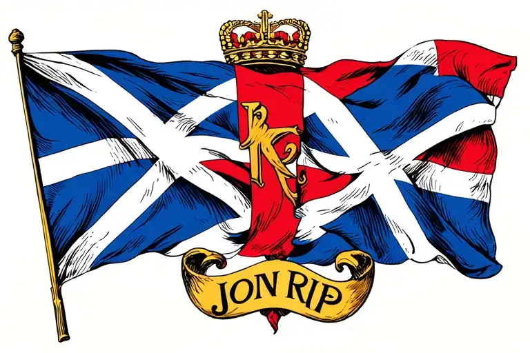 Scottish flag intertwined with the John RIP tattoo design idea