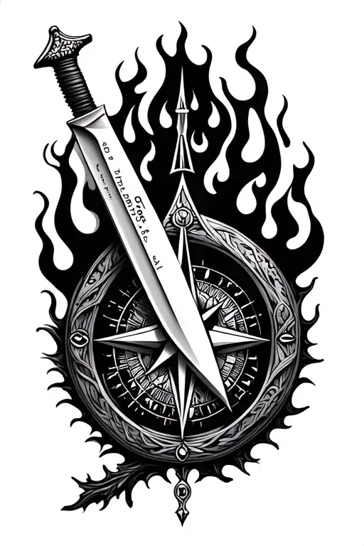 compass,chef knife, tree of life , flame tattoo design idea