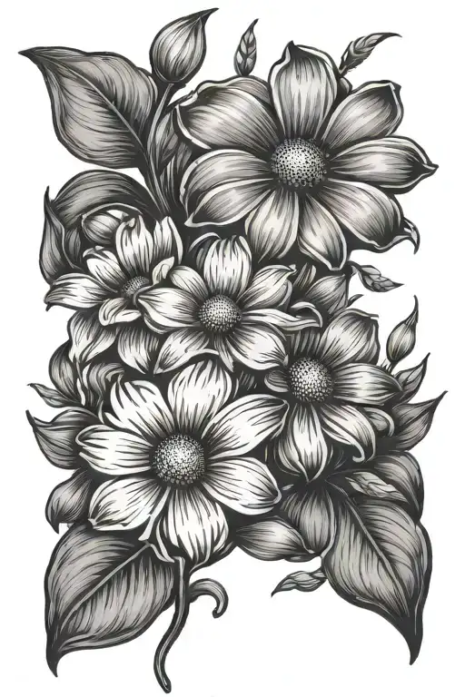 daisy and sweet pea flowers tattoo design idea