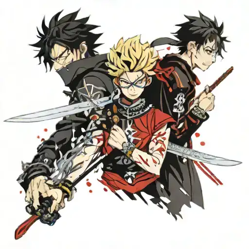 Yami from Black clover with the ciggerate also the blade and Toji from jjk with the blade tattoo design idea