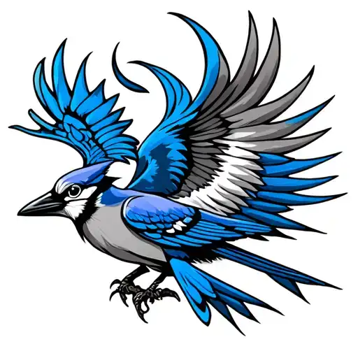blue jay turning into a phoenix rising tattoo design idea