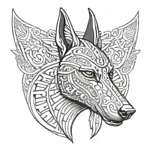 Anubis head mixed with Beauceron tattoo design idea