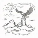 Tugboat high waves crashing in the background with a eagle in the sky  tattoo design idea