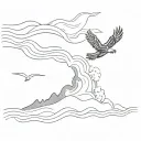 Tugboat high waves crashing in the background with a eagle in the sky  tattoo design idea