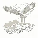Tugboat high waves crashing in the background with a eagle in the sky  tattoo design idea