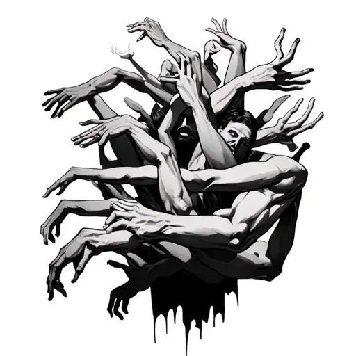 a bunch of arms that move chaotically and bend in different directions tattoo design idea