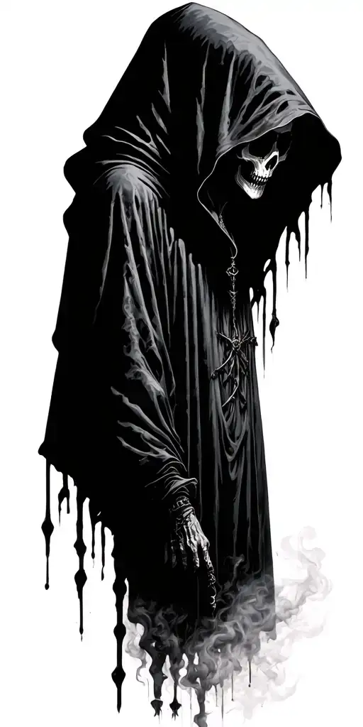 Hooded Reaper Silohuette, Smoke, shadow, ethereal, Scary, dark, goth, grungy tattoo design idea