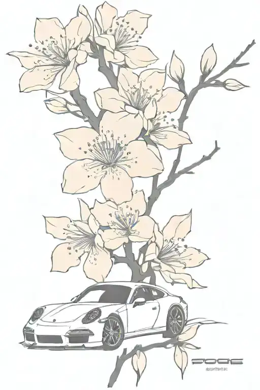 cherry blossoms porsche 911 sleek lines tattoo design idea