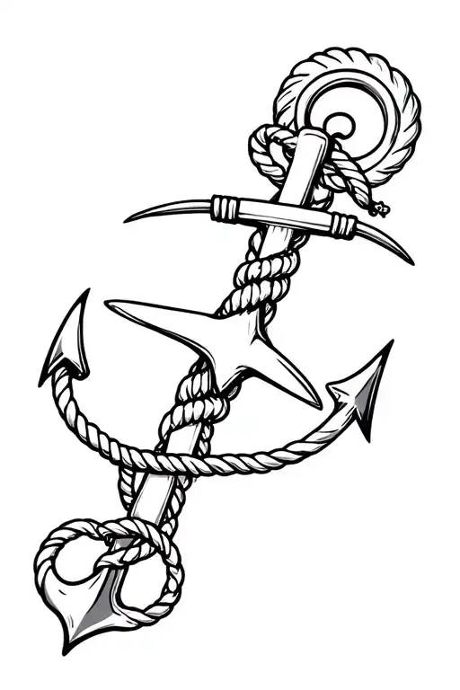 boat anchor compass rope shark  tattoo design idea