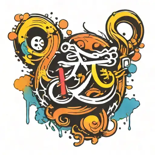 A graffiti character with a body shaped by "A," "M," and "C," vibrant watercolor splashes, and refined, textured details tattoo design idea