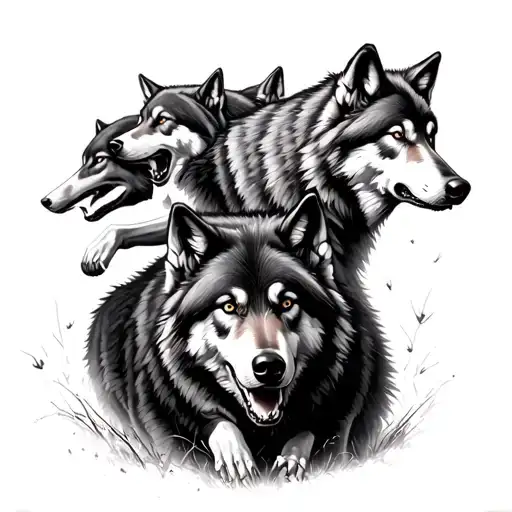 A pack of wolves in sheep's clothing attacking a wolf with without sheep skin tattoo design idea