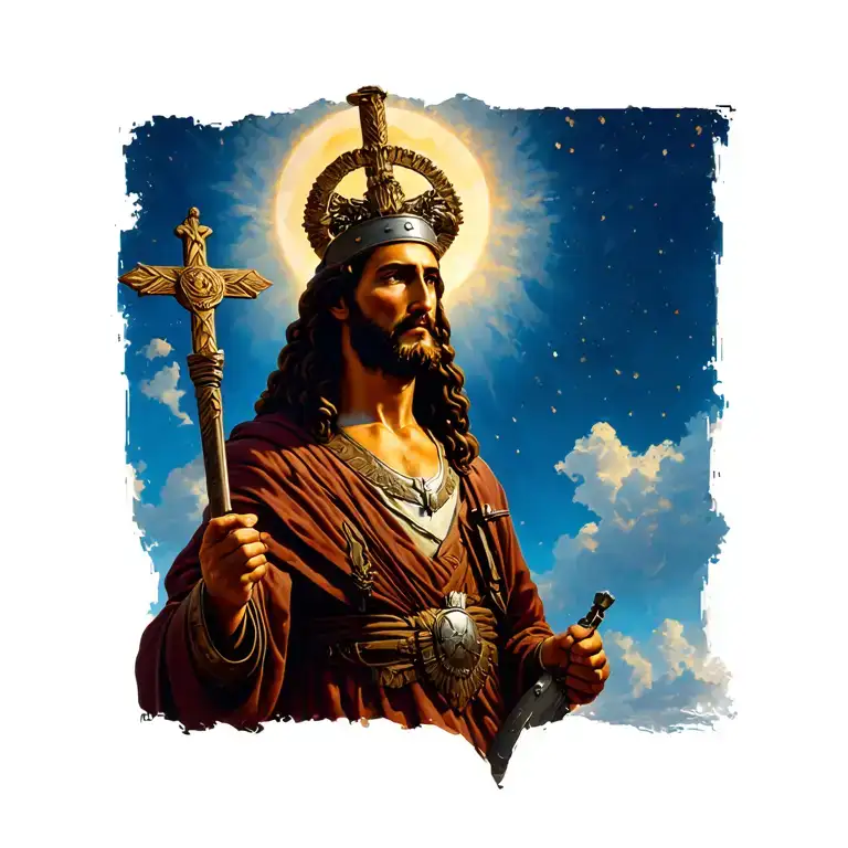 soldier of God Jesus walking tattoo design idea