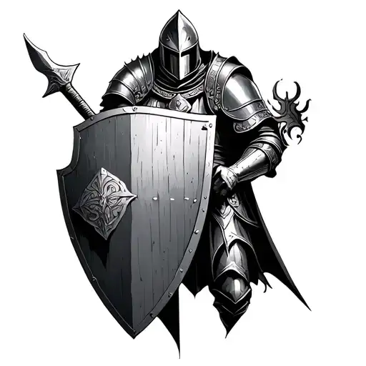 injured knight holding a shield tattoo design idea