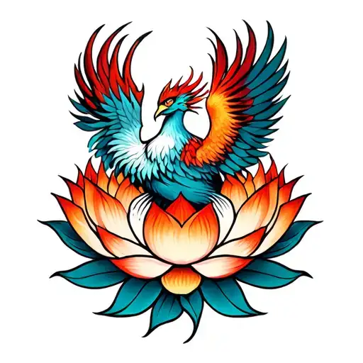 Phoenix Rising From Lotus tattoo design idea