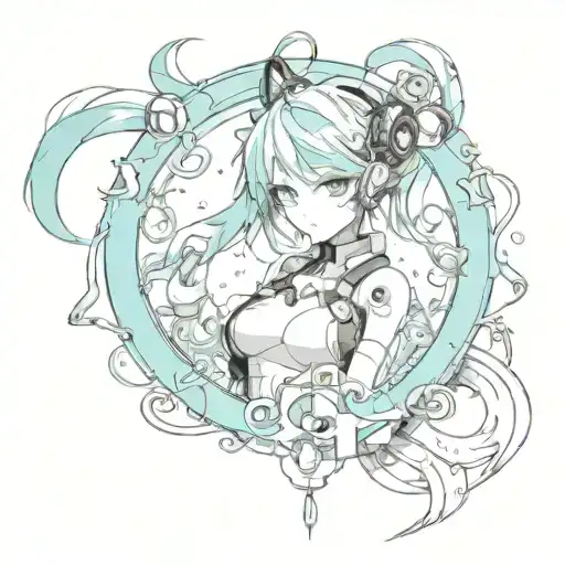 Hatsune Miku with sigilism elements tattoo design idea