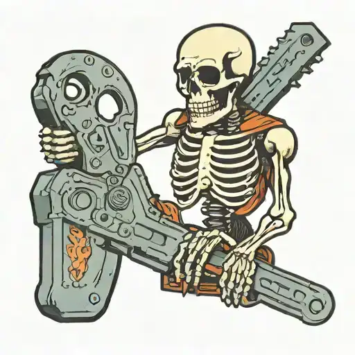 skeleton holding a chainsaw tattoo design idea