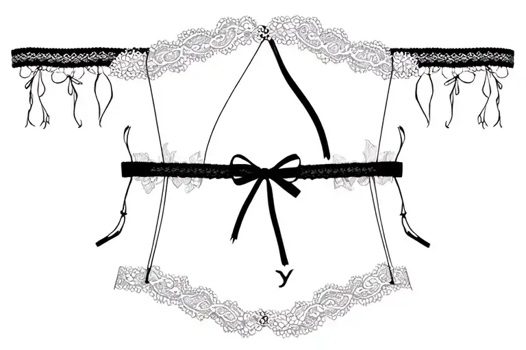 Lace garter belt with a bow hunting scene tattoo design idea