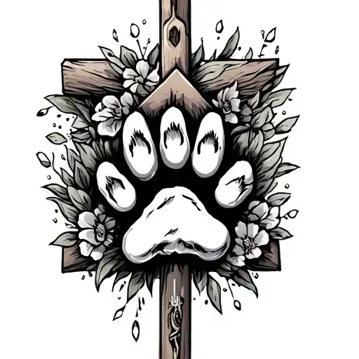 jesus crusifix and family and dog paw print  tattoo design idea
