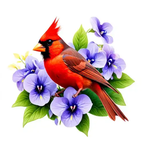 Cardinal perched on a bed of African violets one water tattoo design idea