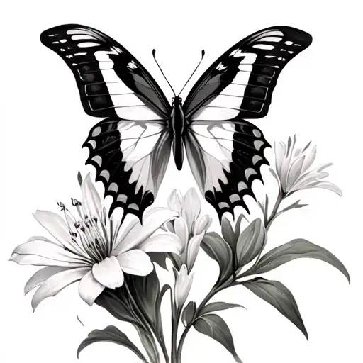 Swallowtail butterfly and Cleome tattoo design idea
