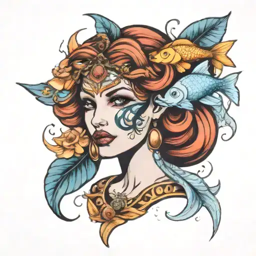 Pisces goddess face tattoo tattoo design idea
