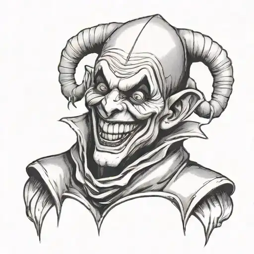 classic jester in a black straight jacket crying of laughter tattoo design idea