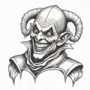 classic jester in a black straight jacket crying of laughter tattoo design idea