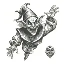 classic jester in a black straight jacket crying of laughter tattoo design idea