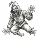 classic jester in a black straight jacket crying of laughter tattoo design idea
