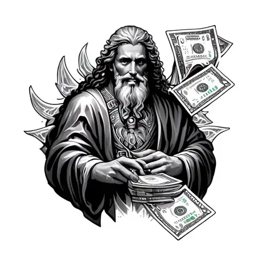 Money casino god holding tattoo design idea
