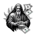Money casino god holding tattoo design idea