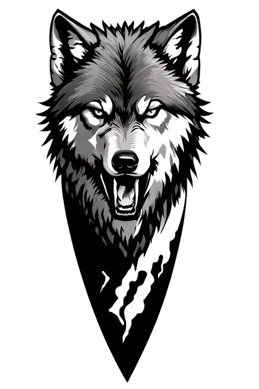 Growling Wolf And Mountains tattoo design idea