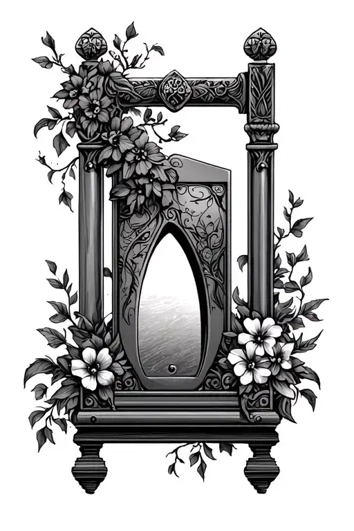 guillotine with vines and flowers tattoo design idea