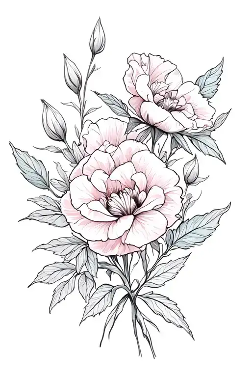 rose honeysuckle iris primrose violet peony flowers tattoo design idea