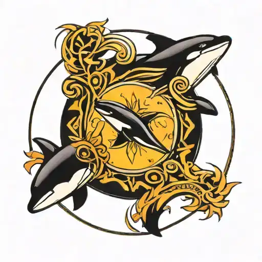 indigenous orcas in a protective circle  tattoo design idea