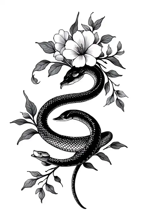 snake and flowers and maternity symbols tattoo design idea