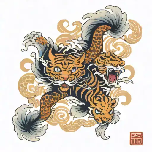 lion tiger and dragon koi tattoo design idea