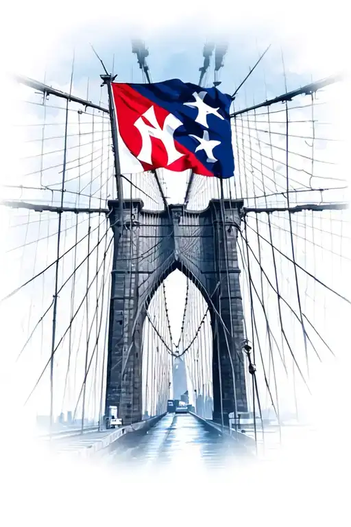 A beautiful portrait photograph of brooklyn bridge at night with new york yankees logo accompanied by puerto rican flag tattoo design idea
