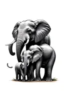 family of 4 elephants with two adult and two baby ones tattoo design idea