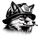 A fox with a firefighter helmet on and a cigarette in its mouth tattoo design idea