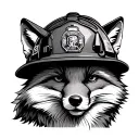A fox with a firefighter helmet on and a cigarette in its mouth tattoo design idea