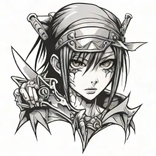 anime girl with knife with black eyes tattoo design idea