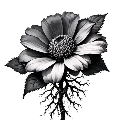 A wilted flower with roots still glowing- beauty lost, but strength beneath;letting go, but still grounded. tattoo design idea