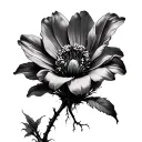 A wilted flower with roots still glowing- beauty lost, but strength beneath;letting go, but still grounded. tattoo design idea