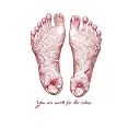 2 daughters footprint each shoulder blade center "you are worth far more than rubies" tattoo design idea
