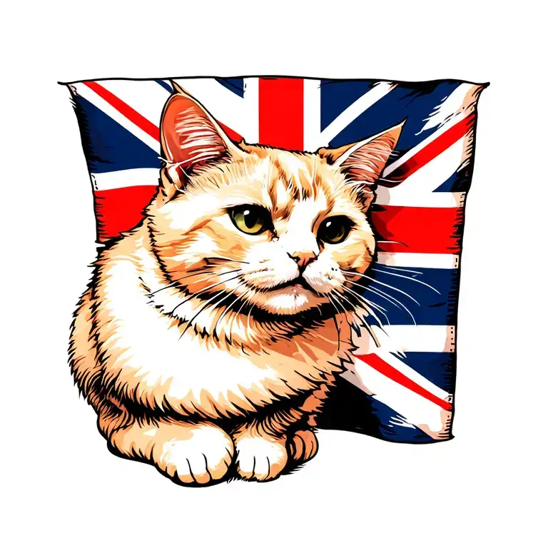 cat with a Union Jack flag tattoo design idea
