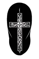 Please create a tattoo idea for a Christian tattoo the has the full Apostel’s Creed and in it a normal cross in a tribal tattoo design idea