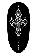 Please create a tattoo idea for a Christian tattoo the has the full Apostel’s Creed and in it a normal cross in a tribal tattoo design idea